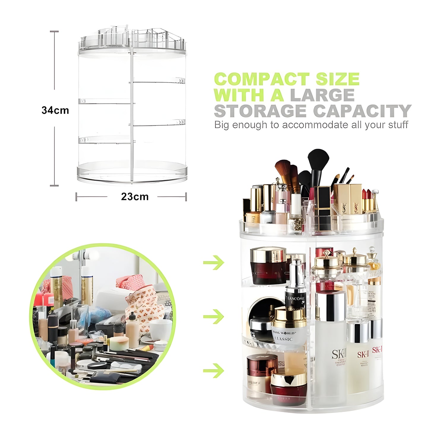 Transparent Large 360 Degree Rotation Cosmetic Storage