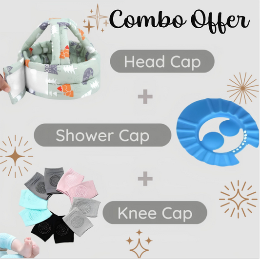 Baby Head Cap, Shower Cap & Knee Cap Combo