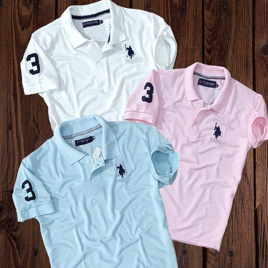 Cotton Solid Half Sleeves Mens Polo T-Shirt - Pack Of 3